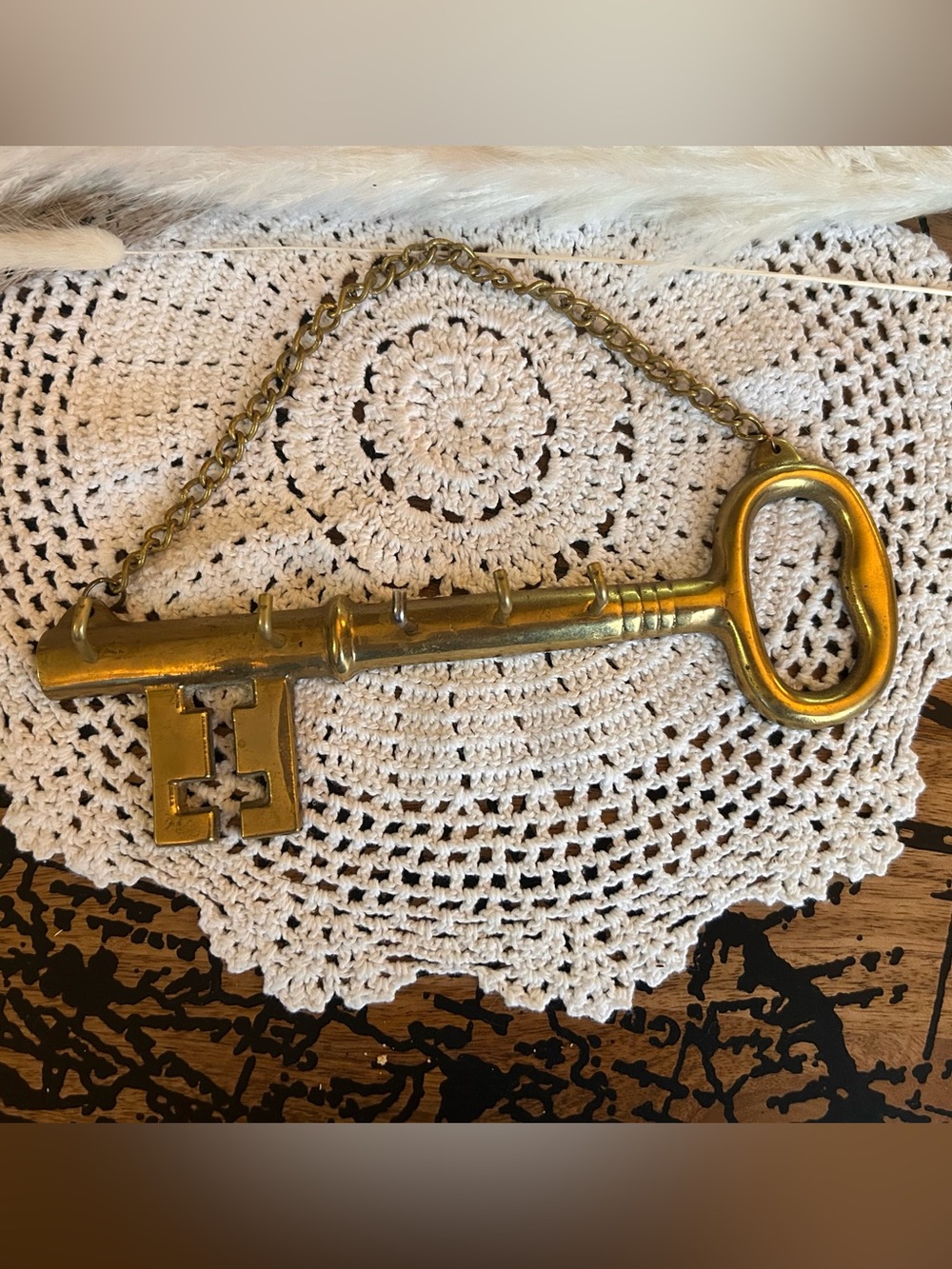 Vintage Solid Brass Skeleton Key Wall Hook | 5-Hook Entryway Organizer, Taiwan